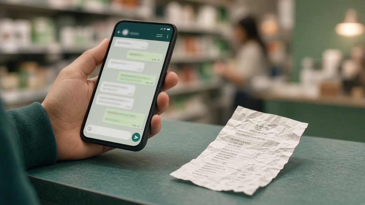 Phone and till slip on a retail counter representing WhatsApp campaign entry